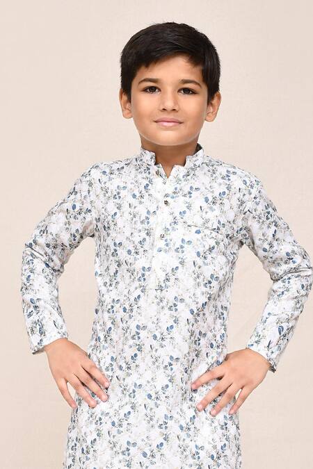 Buy_Petite Pomme_White Cotton, Silk Zari Printed Kurta And Pant Set 