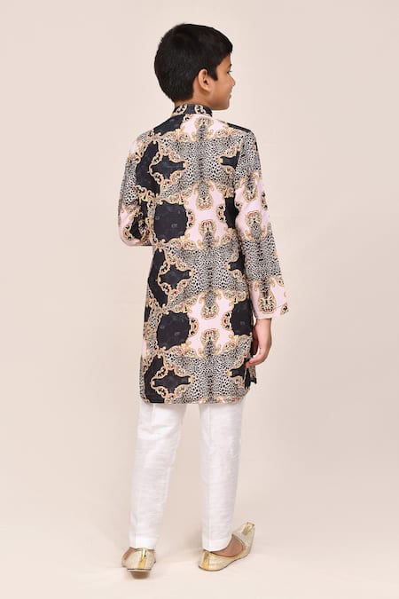Petite Pomme Black Digital Print Kurta & White Pant Set 
