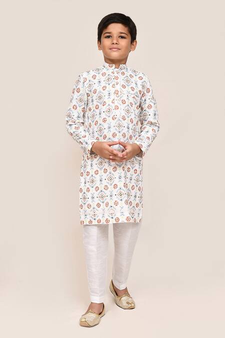Buy_Petite Pomme_White Cotton, Silk Sequins Work Kurta And Pant Set _Online_at_Aza_Fashions