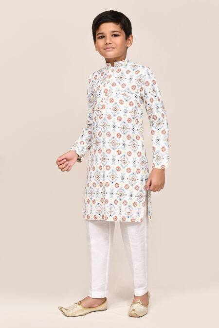 Shop_Petite Pomme_White Cotton, Silk Sequins Work Kurta And Pant Set _Online_at_Aza_Fashions
