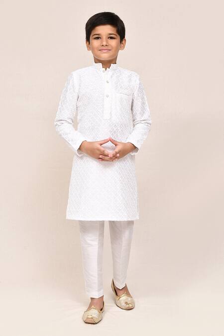 Buy_Petite Pomme_White Silk Embroidery Kurta Pant Set _Online_at_Aza_Fashions