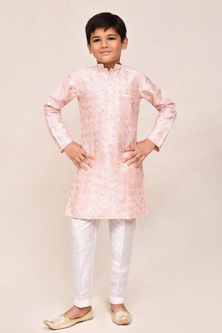 Arihant Rai Sinha Pink Silk Embroidery Baby Thread Work Kurta And Pant Set 