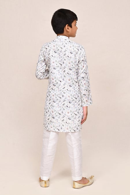 Shop_Petite Pomme_White Cotton, Silk Zari Work Kurta And Pant Set _at_Aza_Fashions