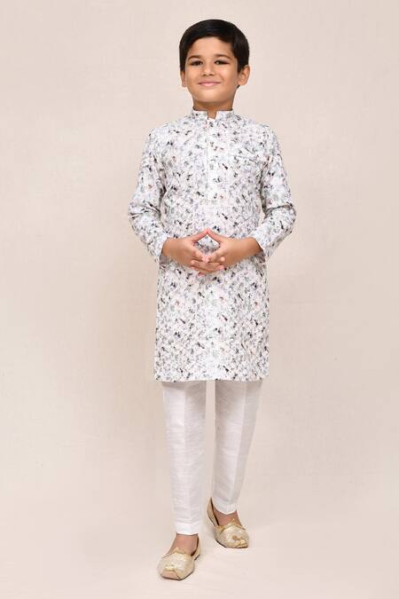 Buy_Petite Pomme_White Cotton, Silk Zari Work Kurta And Pant Set _Online_at_Aza_Fashions
