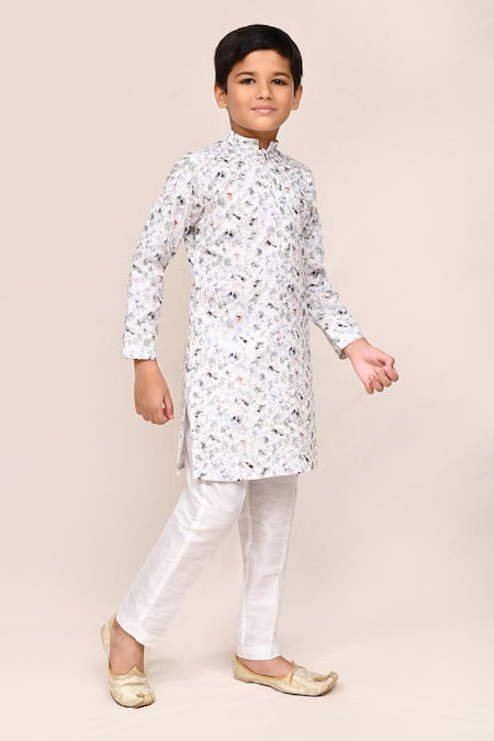 Petite Pomme_White Cotton, Silk Zari Work Kurta And Pant Set _at_Aza_Fashions
