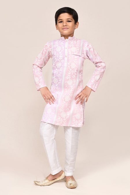 Petite Pomme Embroidered Pink & Light Purple Kurta Set 
