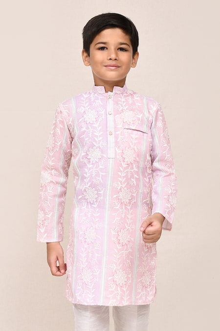 Buy Petite Pomme Pink Cotton, Silk Embroidery And Light Purple Kurta Set Buy_Petite Pomme_Pink Cotton, Silk Embroidery And Light Purple Kurta Set