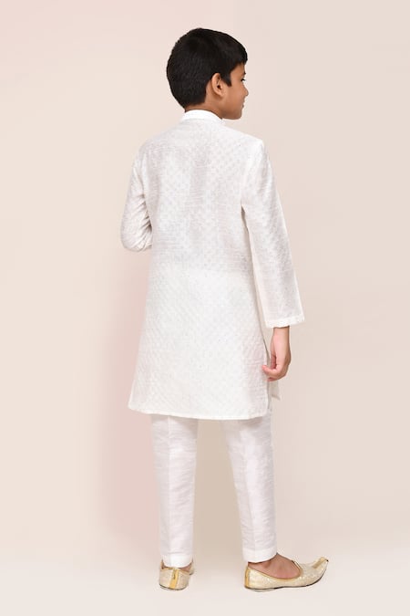 Shop_Petite Pomme_White Silk Sequins Work Kurta Pant Set _at_Aza_Fashions