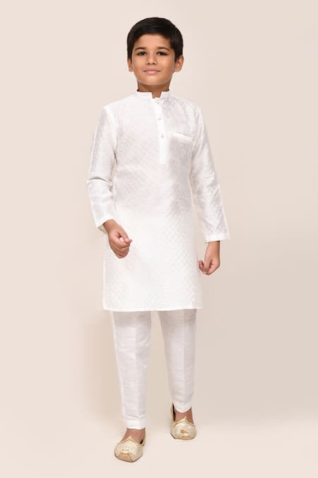 Buy_Petite Pomme_White Silk Sequins Work Kurta Pant Set _Online_at_Aza_Fashions