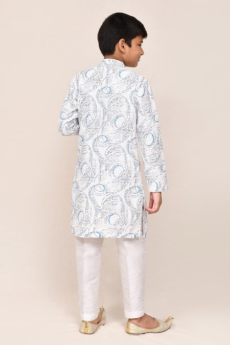 Shop Petite Pomme White Cotton, Silk Embroidery Full Kurta Pant Set at Aza Fashions Shop_Petite Pomme_White Cotton, Silk Embroidery Full Kurta Pant Set _at_Aza_Fashions