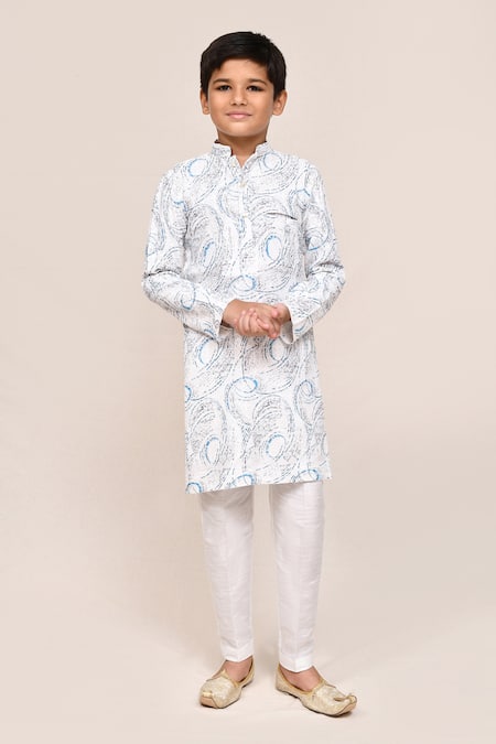 Buy Petite Pomme White Cotton, Silk Embroidery Full Kurta Pant Set Online at Aza Fashions Buy_Petite Pomme_White Cotton, Silk Embroidery Full Kurta Pant Set _Online_at_Aza_Fashions