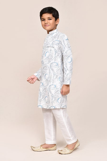 Shop Petite Pomme White Cotton, Silk Embroidery Full Kurta Pant Set Online at Aza Fashions Shop_Petite Pomme_White Cotton, Silk Embroidery Full Kurta Pant Set _Online_at_Aza_Fashions