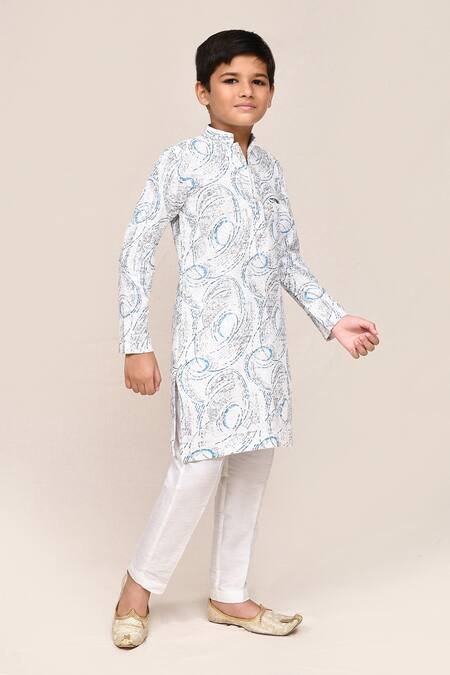 Petite Pomme White Cotton, Silk Embroidery Full Kurta Pant Set at Aza Fashions Petite Pomme_White Cotton, Silk Embroidery Full Kurta Pant Set _at_Aza_Fashions