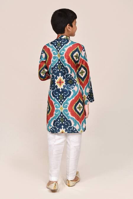 Shop_Petite Pomme_Blue Cotton Multicolour Digital Print Kurta And Pant Set _at_Aza_Fashions