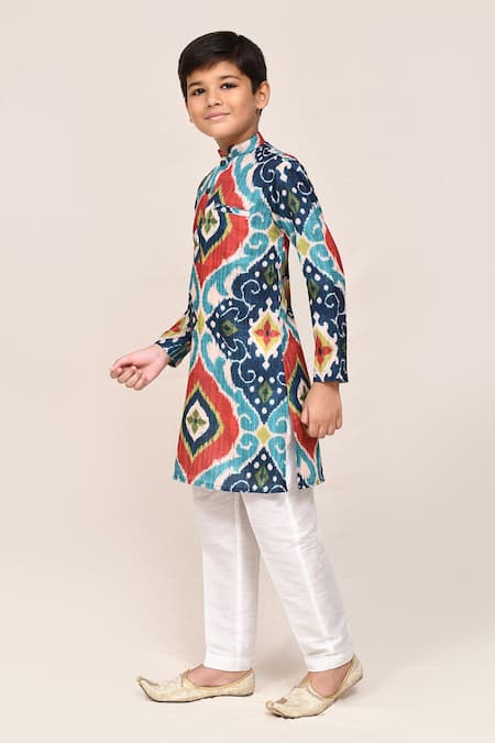 Buy_Petite Pomme_Blue Cotton Multicolour Digital Print Kurta And Pant Set _Online_at_Aza_Fashions