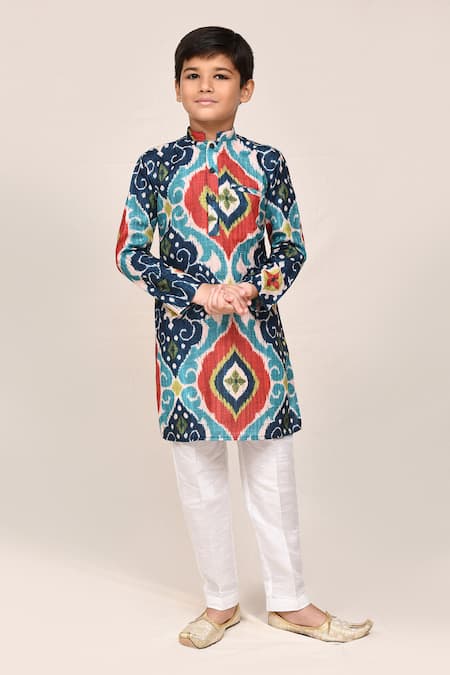 Petite Pomme_Blue Cotton Multicolour Digital Print Kurta And Pant Set _at_Aza_Fashions