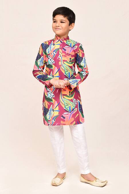 Petite Pomme_Multi Color Cotton, Silk Multicolour Digital Print Kurta And Pant Set _at_Aza_Fashions