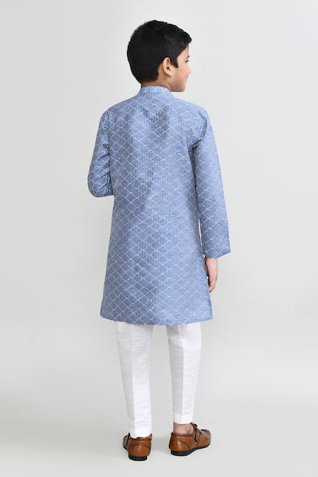 Petite Pomme Blue Zari Work Kurta & Pant Set 