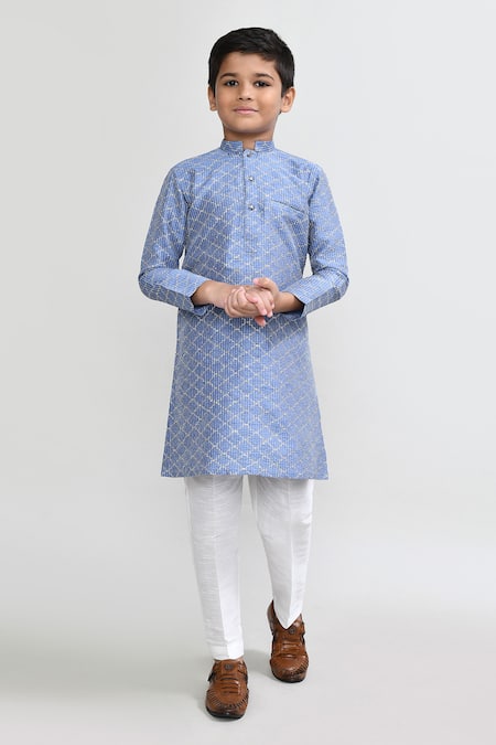 Buy_Petite Pomme_Blue Silk Zari Work Kurta And Pant Set _Online_at_Aza_Fashions