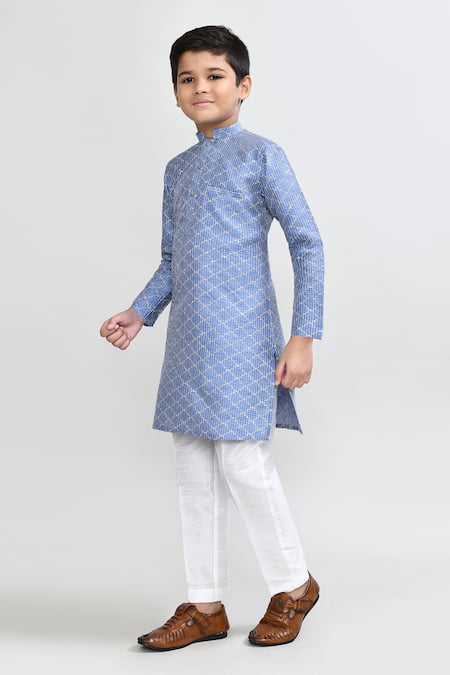 Shop_Petite Pomme_Blue Silk Zari Work Kurta And Pant Set _Online_at_Aza_Fashions