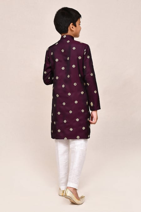 Petite Pomme Magenta Zari Work Kurta & White Pant Set 