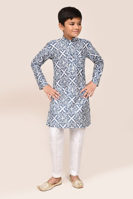 Arihant Rai Sinha Navy Blue Printed Kurta & White Pant Set 