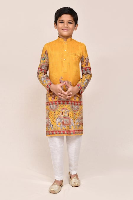 Arihant Rai Sinha Yellow Silk Zari, Embroidery Blend Kurta And White Pant Set 