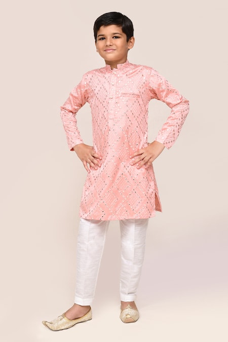 Petite Pomme Mirror Work Silk Blend Kurta & Pant Set 