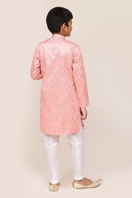 Petite Pomme Mirror Work Silk Blend Kurta & Pant Set 