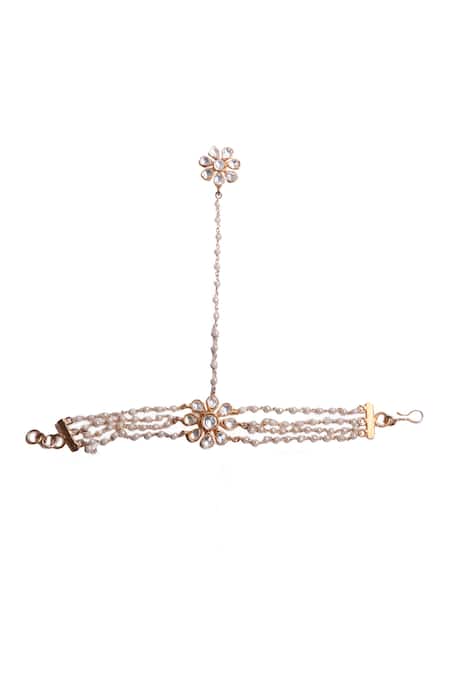 Vasundhara_Gold Plated Pearls, Gemstones Vaishnavi Hathphool _Online_at_Aza_Fashions