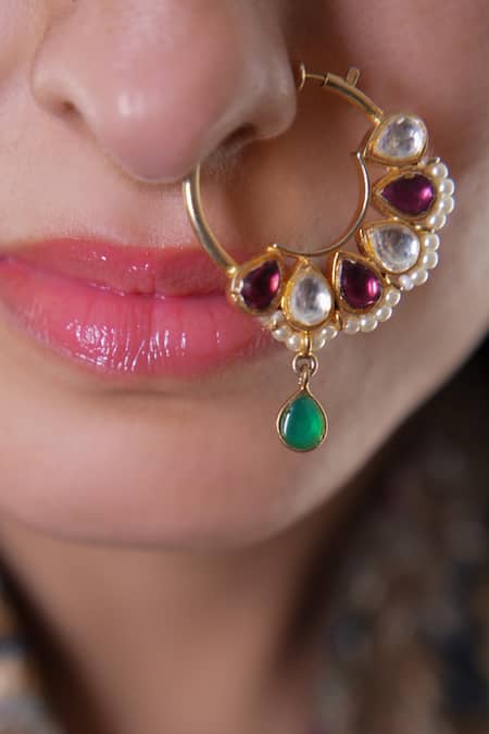 Vasundhara Gold Plated Gemstones Embellished Designer Nath 