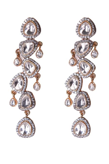Vasundhara_Gold Plated Imitation Gemstones Embellished Earrings _Online_at_Aza_Fashions