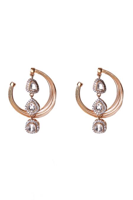 Vasundhara_Gold Plated Stones Designer Charul Earrings _Online_at_Aza_Fashions