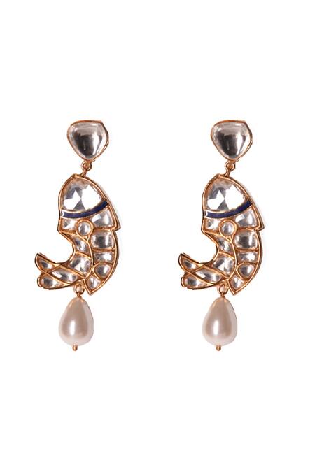 Vasundhara_Gold Plated Pearls, Stones Veera Designer Earrings _Online_at_Aza_Fashions