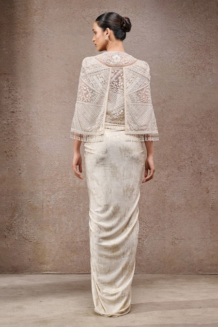 Tarun Tahiliani Ivory Foil Jersey Corset & Skirt Set 