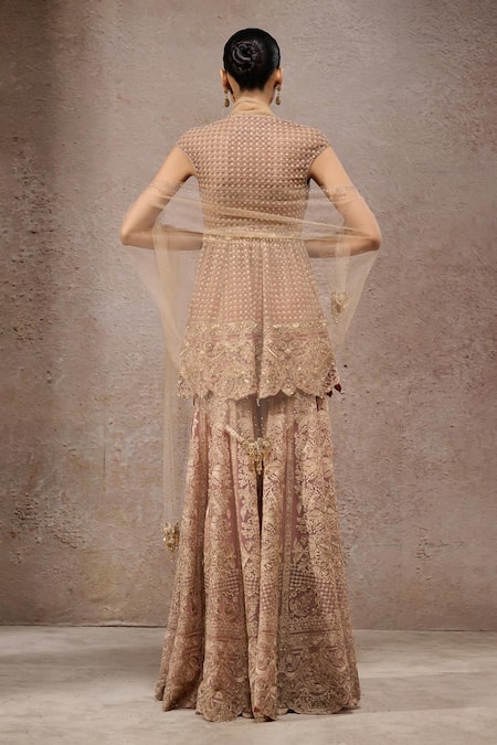 Tarun Tahiliani Gold Tulle Net Sharara Kurta Set 