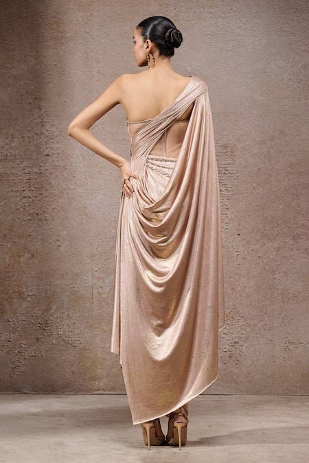 Tarun Tahiliani Blush Pink Designer Foil Jersey Gown 