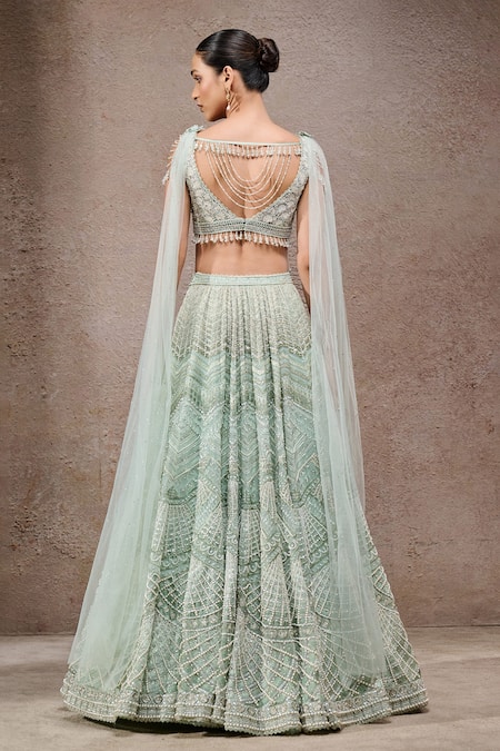 Tarun Tahiliani Mint Green Tulle Net Lehenga Set 