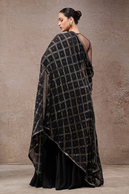 Tarun Tahiliani Designer Black Cape & Trouser Set 