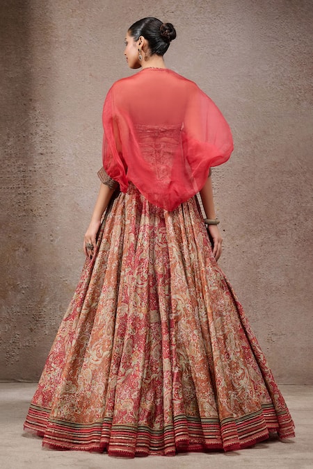 Tarun Tahiliani Rust Orange Tussar Silk Lehenga Set 