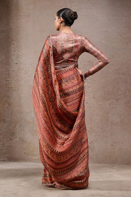 Tarun Tahiliani Multi Color Designer Georgette Saree & Unstitched Blouse Piece Set 