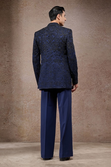 Tarun Tahiliani Navy Designer Bandhgala Trouser Set 