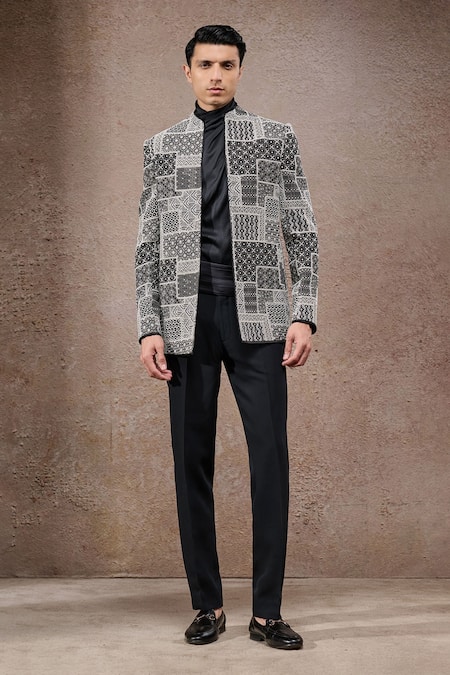 Tarun Tahiliani Geometric Pattern Designer Bandgala Set 
