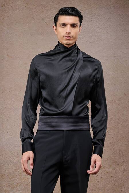 Shop_Tarun Tahiliani_Ivory Georgette, Silk Geometric Pattern Designer Bandgala Set _Online_at_Aza_Fashions