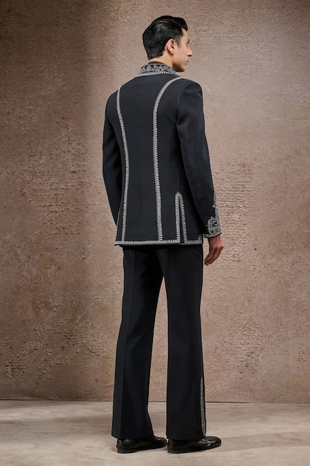 Tarun Tahiliani Black Designer Bandgala Trouser Set 