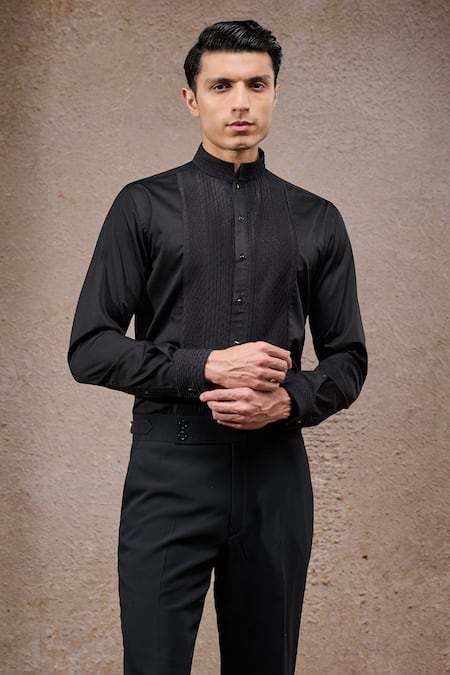 Buy_Tarun Tahiliani_Black Georgette Zari Designer Bandgala Trouser Set _Online_at_Aza_Fashions