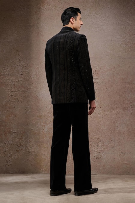 Tarun Tahiliani Designer Black Bandgala Suit Set 