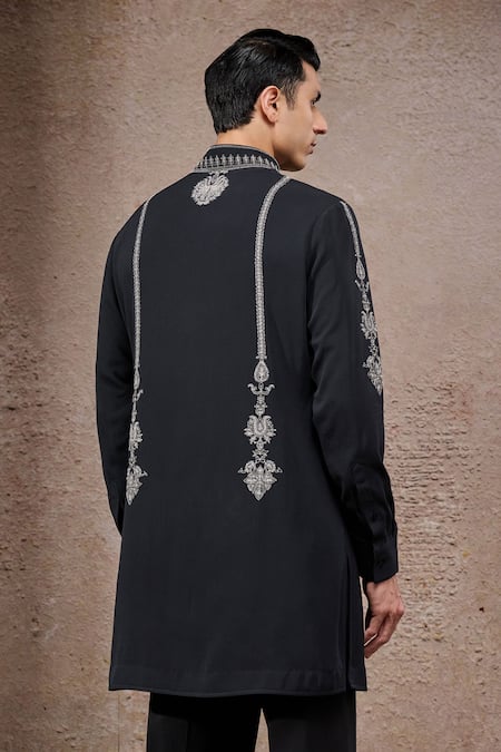 Tarun Tahiliani Designer Ivory-Black Kurta & Trouser Set 
