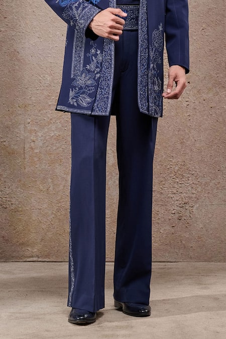 Tarun Tahiliani_Navy Georgette Embroidery Designer Sherwani Set _Online_at_Aza_Fashions