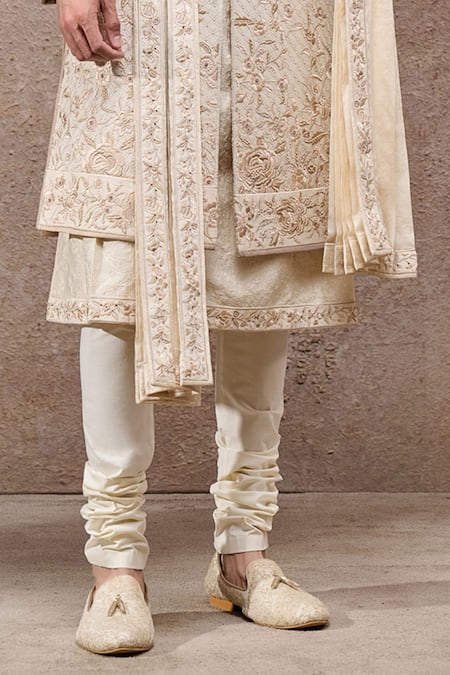 Tarun Tahiliani Ivory Tissue, Satin Embroidery Sherwani Set Online at Aza Fashions Tarun Tahiliani_Ivory Tissue, Satin Embroidery Sherwani Set _Online_at_Aza_Fashions